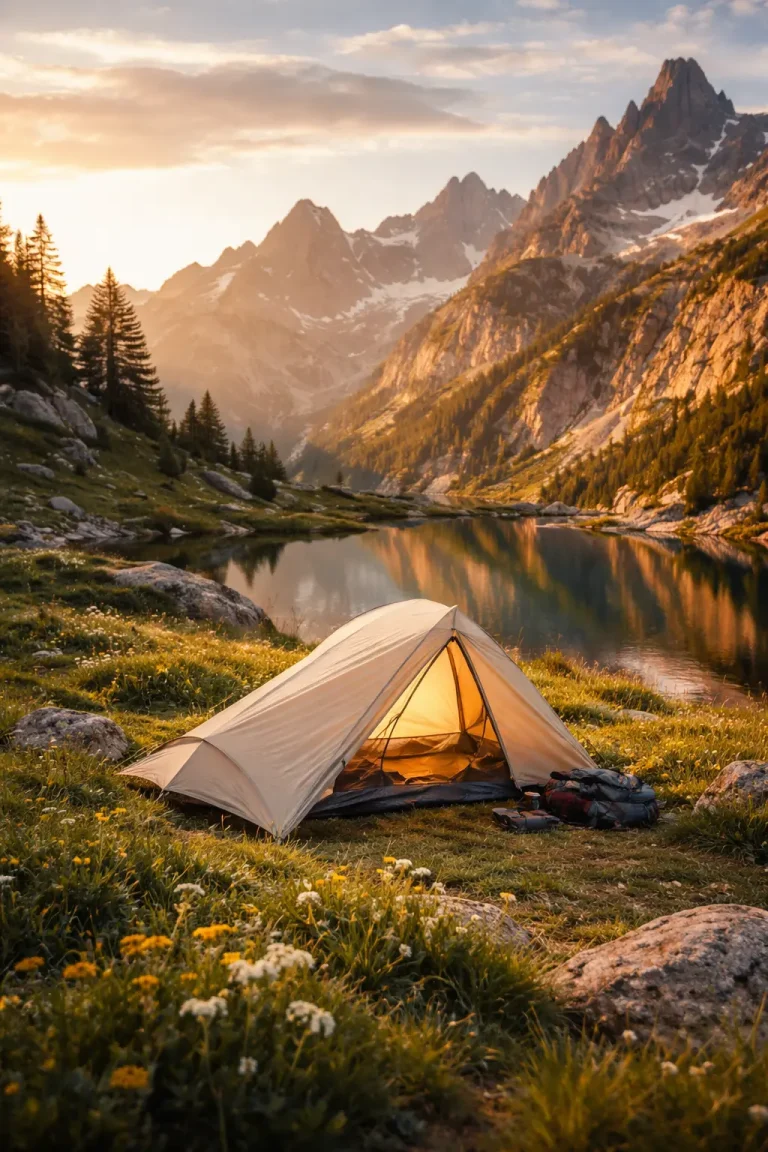 Guide pour Choisir sa Tente de Bivouac, tente, bord de lac, montagne, été, fleurie